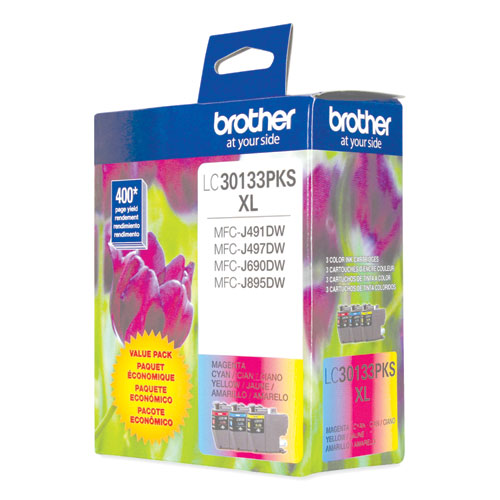 BROTHER High-Yield Ink, 400 Page-Yield, Cyan/Magenta/Yellow - LC30133PKS BROTHER