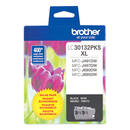 BROTHER  High-Yield Ink, 400 Page-Yield, Black, 2/Pack - LC30132PKS