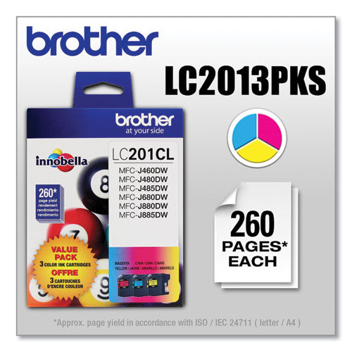 BROTHER Innobella Ink, 260 Page-Yield, Cyan/Magenta/Yellow - LC2013PKS BROTHER
