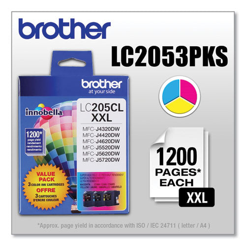BROTHER Innobella Super High-Yield Ink, 1,200 Page-Yield, Cyan/Magenta/Yellow - LC2053PKS BROTHER