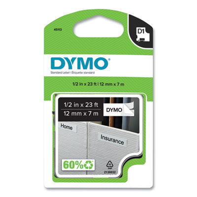 D1 High-Performance Polyester Removable Label Tape, 0.5" x 23 ft, Black on White - 45113 DYMO