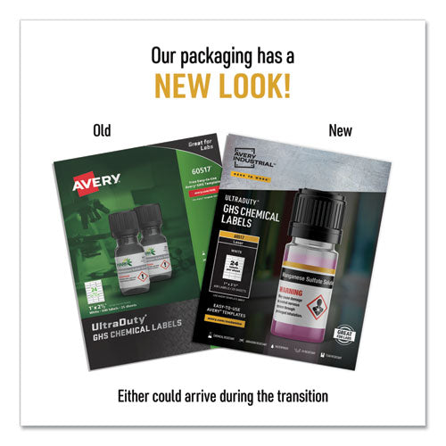 AVERY UltraDuty GHS Chemical Waterproof and UV Resistant Labels for Laser Printers, 1 x 2.5, White,  - 60517