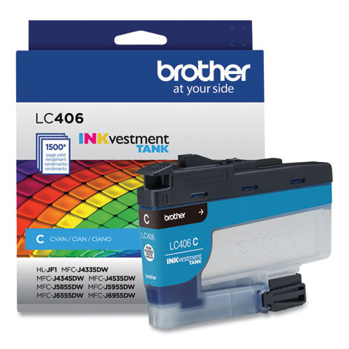 BROTHER  INKvestment Ink, 1,500 Page-Yield, Cyan - LC406CS