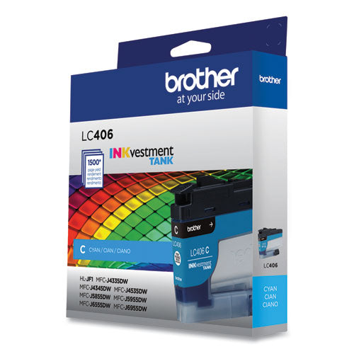 BROTHER  INKvestment Ink, 1,500 Page-Yield, Cyan - LC406CS