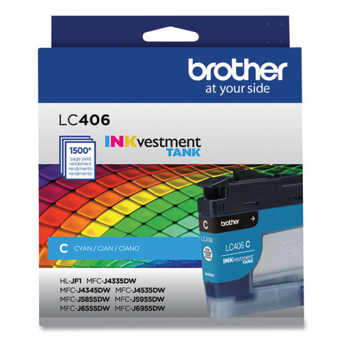 BROTHER  INKvestment Ink, 1,500 Page-Yield, Cyan - LC406CS