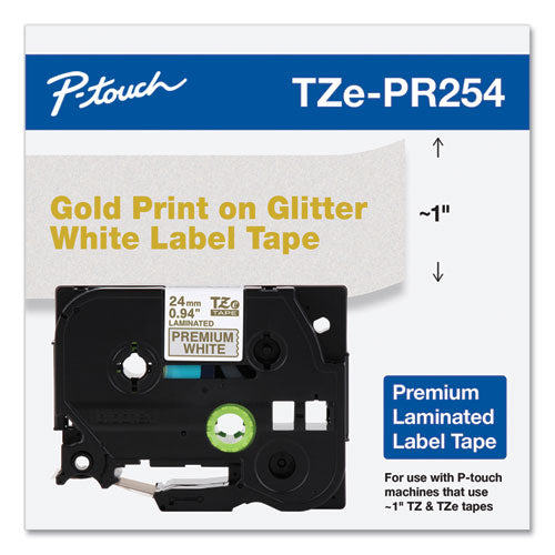 BROTHER TZe Premium Laminated Tape, 0.94" x 26.2 ft, Gold on White - TZEPR254