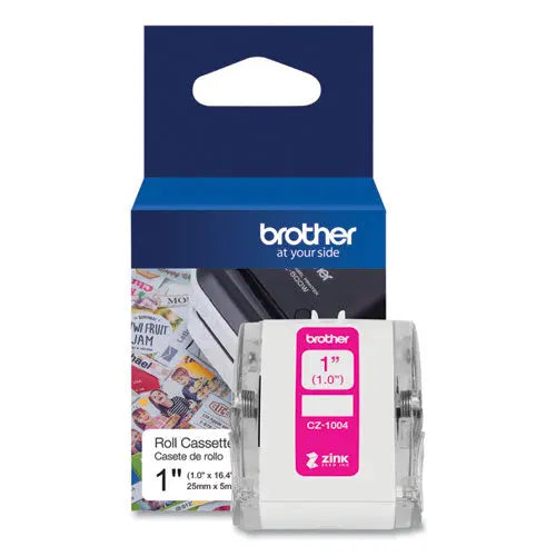 BROTHER CZ Roll Cassette, 1" x 16.4 ft, White - CZ1004 BROTHER