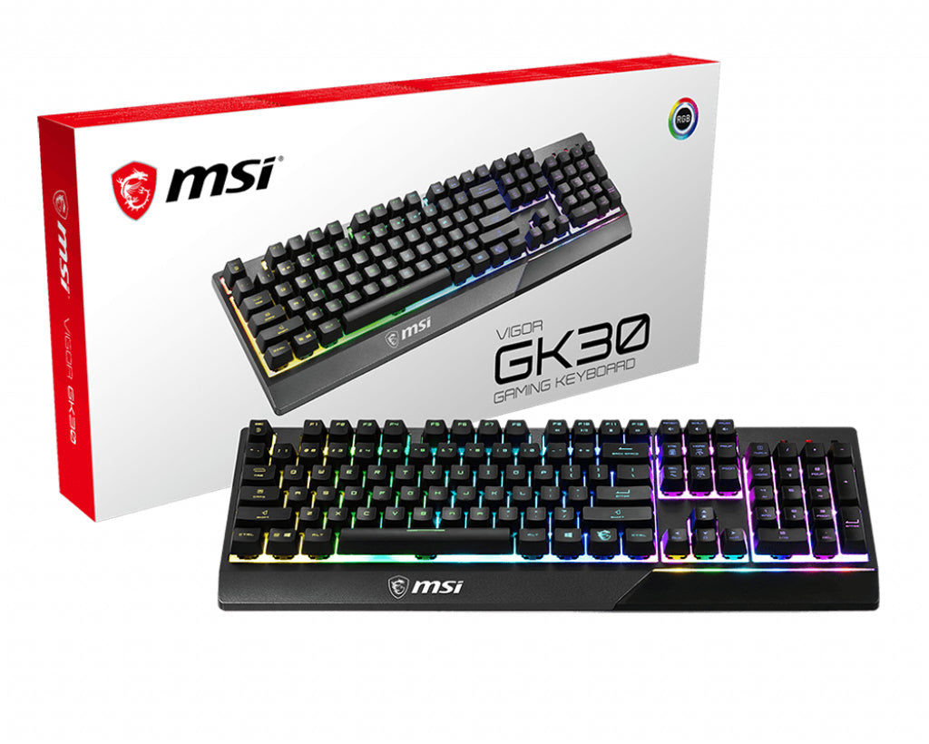 MSI VIGOR GK30 RGB MEMchanical Gaming Keyboard ' UK Layout, MECH. Membrane switches, 6-Zone RGB Lighting, RGB Mystic Light, water repellent keyboard design' - VIGORGK30