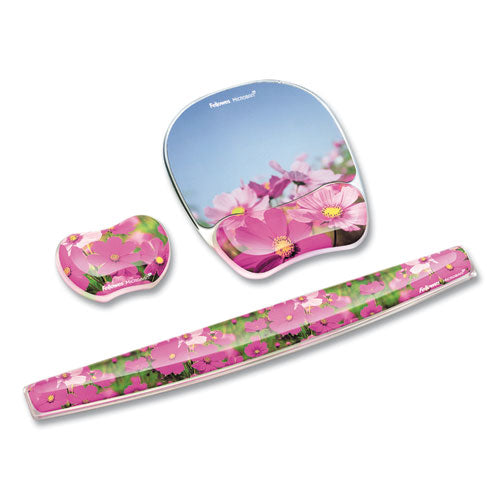 FELLOWES Photo Gel Mouse Pad with Wrist Rest with Microban Protection, 9.25 x 7.87, Pink Flowers Des - 9179001