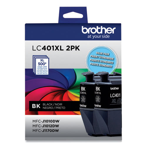 BROTHER  High-Yield Ink, 500 Page-Yield, Black, 2/Pack - LC401XL2PKS