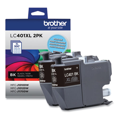 BROTHER  High-Yield Ink, 500 Page-Yield, Black, 2/Pack - LC401XL2PKS