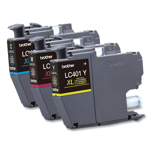 BROTHER  High-Yield Ink, 500 Page-Yield, Cyan/Magenta/Yellow, 3/Pack - LC401XL3PKS