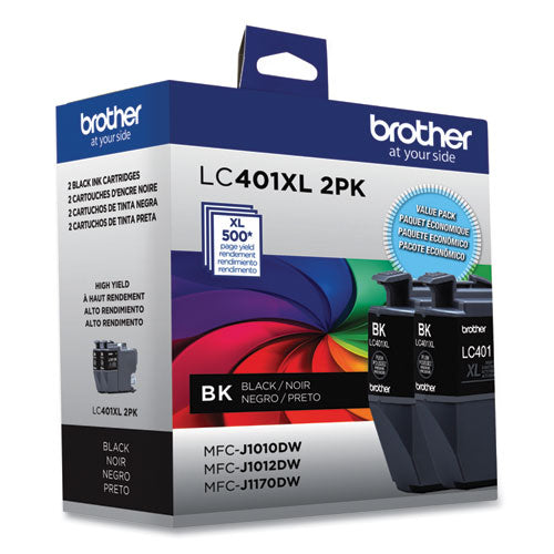 BROTHER  High-Yield Ink, 500 Page-Yield, Black, 2/Pack - LC401XL2PKS