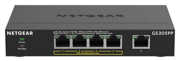 NETGEAR GS305PP Unmanaged Gigabit Ethernet (10/100/1000) Power over Ethernet (PoE) Black - GS305PP-300NAS