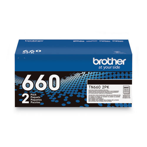 BROTHER  High-Yield Toner, 2,600 Page-Yield, Black, 2/Pack - TN6602PK