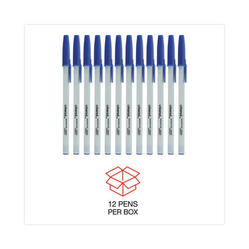 C2G Ballpoint Pen, Stick, Medium 1 mm, Blue Ink, Gray/Blue Barrel, Dozen - 27411