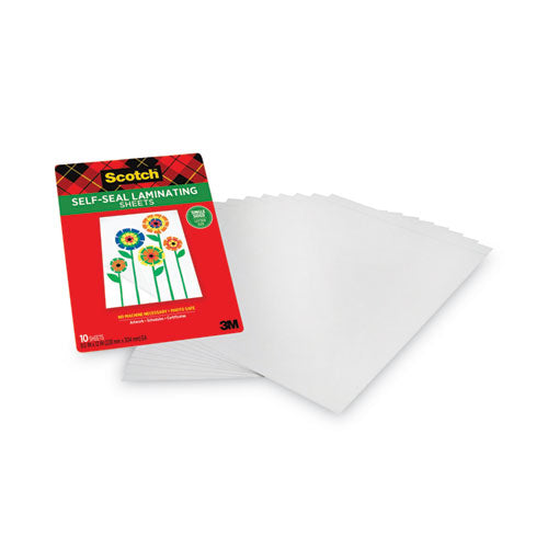 3M Self-Sealing Laminating Sheets, 6 mil, 9.06" x 11.63", Gloss Clear, 10/Pack - LS854SS-10
