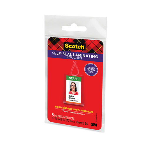 3M Self-Sealing Laminating Pouches, 12.5 mil, 2.81" x 4.5", Gloss Clear, 5/Pack - LS853-5G