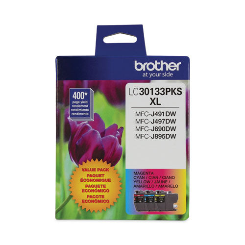 BROTHER High-Yield Ink, 400 Page-Yield, Cyan/Magenta/Yellow - LC30133PKS BROTHER