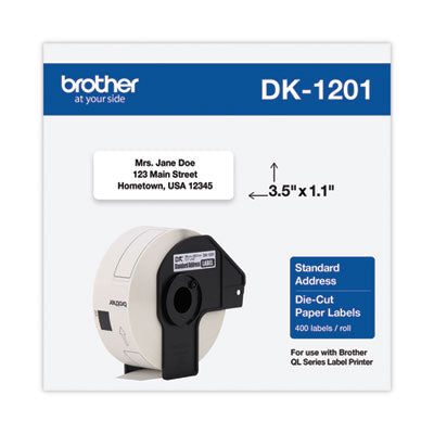 Die-Cut Address Labels, 1.1" x 3.5", White, 400 Labels/Roll - DK1201
