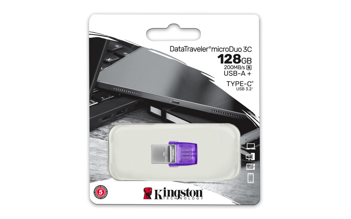 Kingston Technology DataTraveler 128GB microDuo 3C 200MB/s dual USB-A + USB-C - DTDUO3CG3/128GB