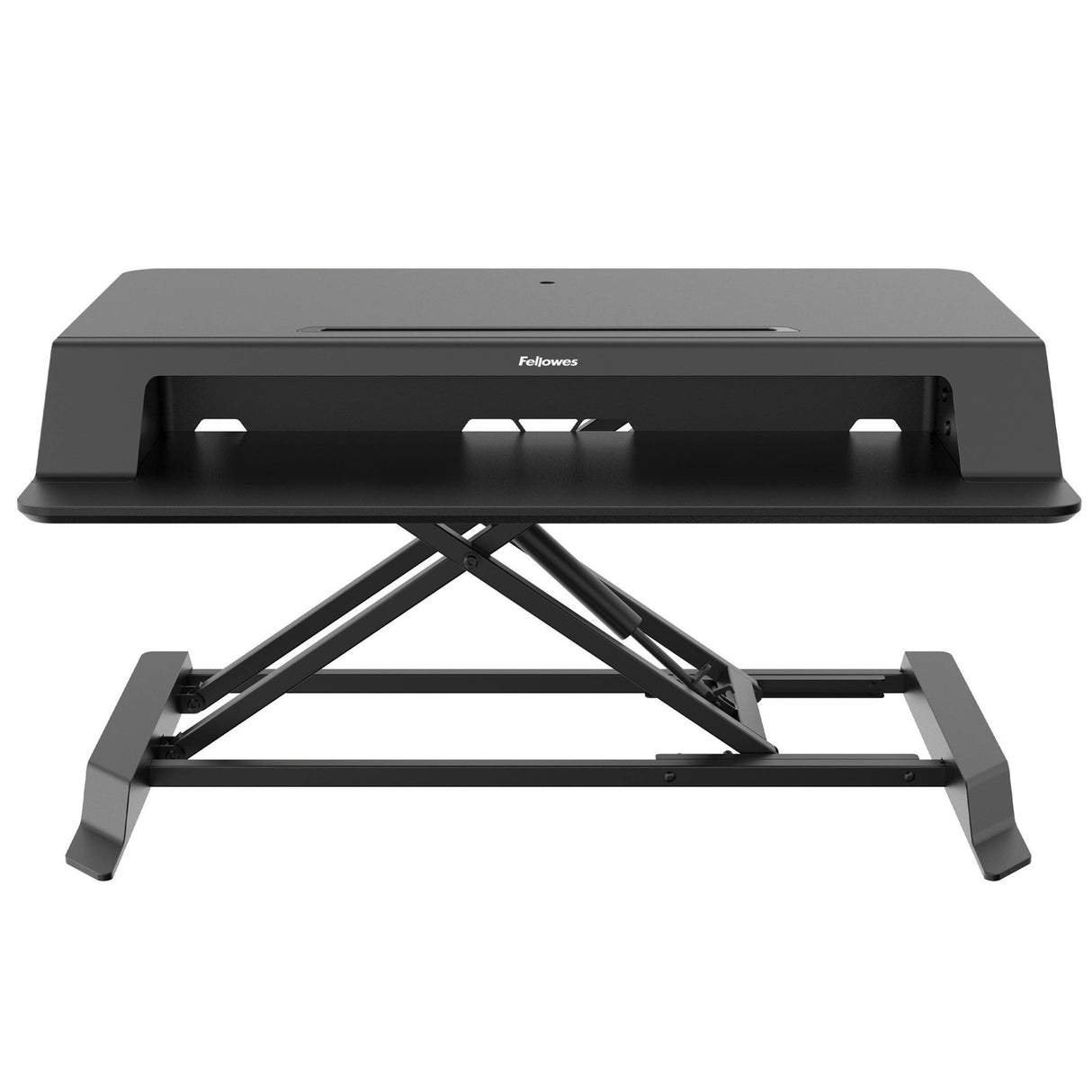 Fellowes Sit Stand Desk Riser - Lotus LT Height Adjustable Sit Stand Desk Converter with Convenient Device Channel - No Assembly Required - Max Weight 17KG - Black - 8215001