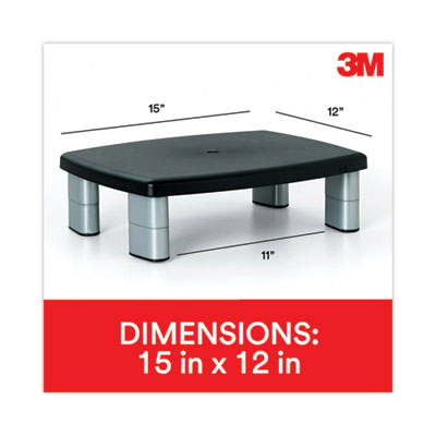 Adjustable Height Monitor Stand, 15" x 12" x 2.63" to 5.78", Black/Silver, Supports up to 80 lbs - MS80B