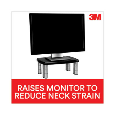 Adjustable Height Monitor Stand, 15" x 12" x 2.63" to 5.78", Black/Silver, Supports up to 80 lbs - MS80B