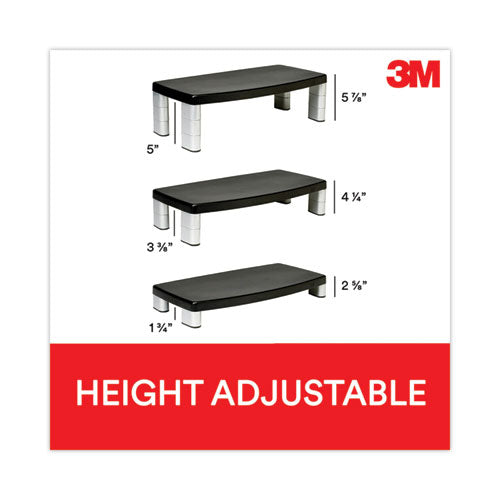 3M Extra-Wide Adjustable Monitor Stand, 20" x 12" x 1" to 5.78", Silver/Black, Supports 40 lbs - MS90B