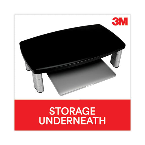 3M Extra-Wide Adjustable Monitor Stand, 20" x 12" x 1" to 5.78", Silver/Black, Supports 40 lbs - MS90B