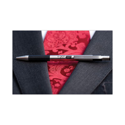 F-301 Ballpoint Pen, Retractable, Fine 0.7 mm, Black Ink, Stainless Steel/Black Barrel, 2/Pack - 27112 LEGRAND