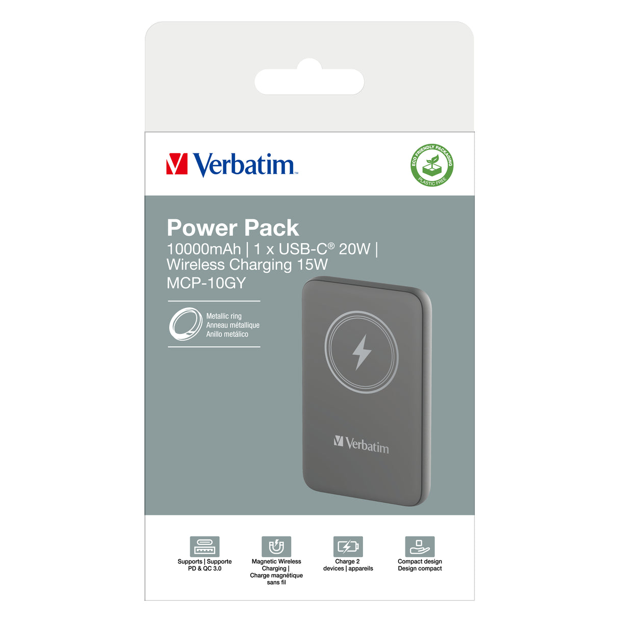 Verbatim Charge 'n' Go Magnetic Wireless Power Bank 10000mAh Grey - 32249