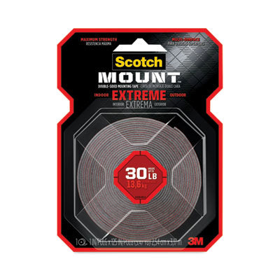Extreme Mounting Tape, Permanent, Holds Up to 30 lb, 1" x 60", Black - 414H
