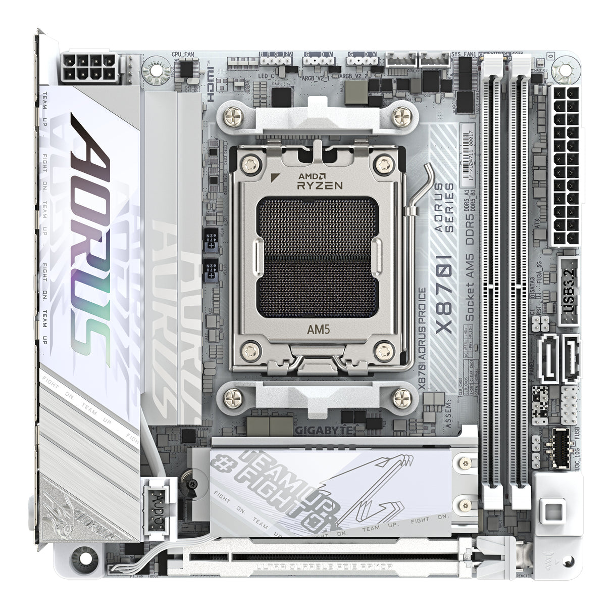GIGABYTE X870I AORUS PRO ICE Motherboard - Supports AMD Ryzen 9000 Series CPUs, 8+2+1 phases VRM, up to 8400MHz DDR5 (OC), 1xPCIe 5.0 M.2 + 1xPCIe 4.0 M.2, WI-FI 7, 2,5GbE LAN, USB 4 - X870I AORUS PRO ICE