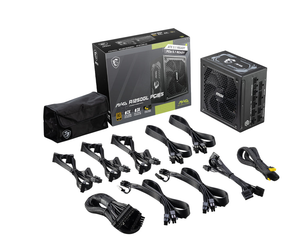 MSI MAG A1250GL PCIE5 power supply unit 1250 W 24-pin ATX ATX Black - MAGA1250GLPCIE5