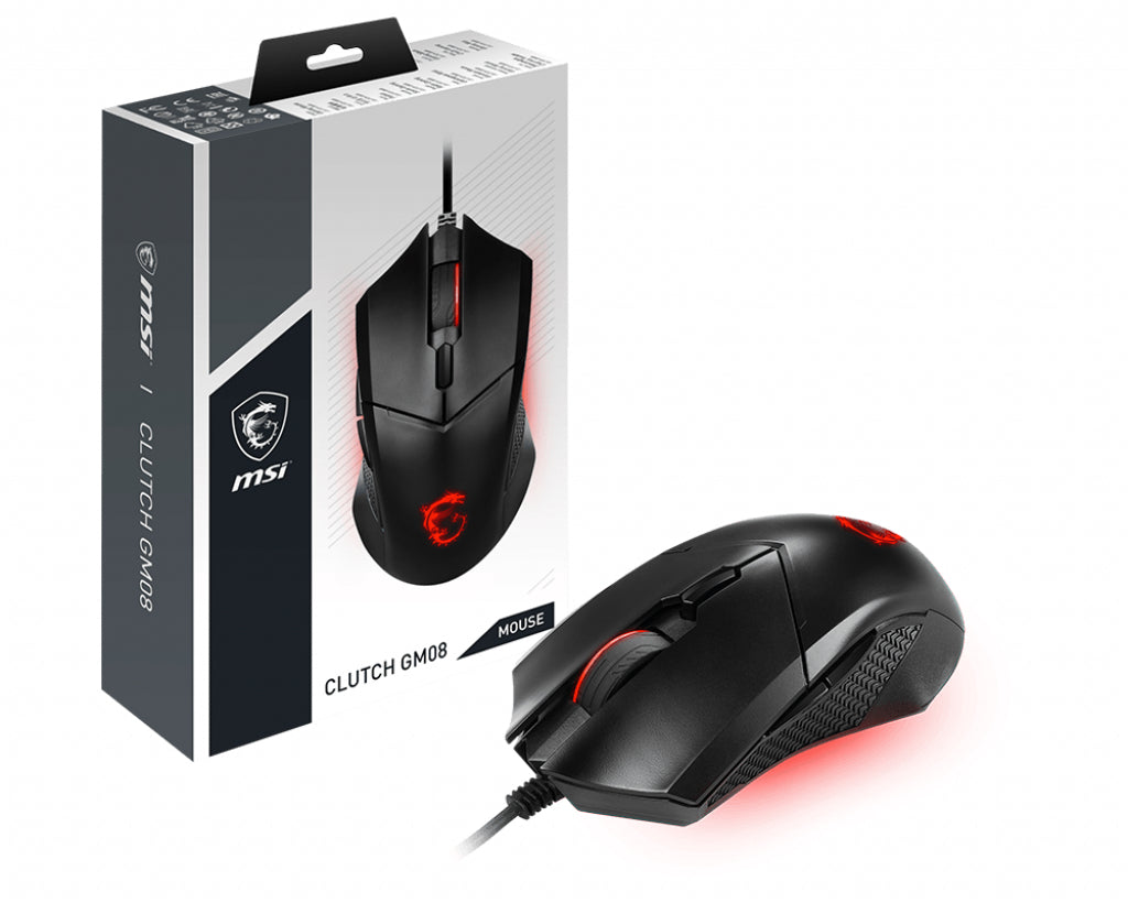 MSI CLUTCH GM08 Optical Gaming Mouse '4200 DPI Optical Sensor, 6 Programmable button, Symmetrical design, Durable switch with 10+ Million Clicks, Weight Adjustable, Red LED' - CLUTCHGM08