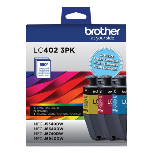 BROTHER  Ink, 550 Page-Yield, Cyan/Magenta/Yellow, 3/Pack - LC4023PKS