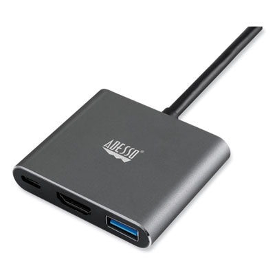 3-in-1 USB-C Multi-Port TAA Compliant Docking Station, HDMI, USB-C, USB 3 A+PD, Black/Gray - AUH-4010