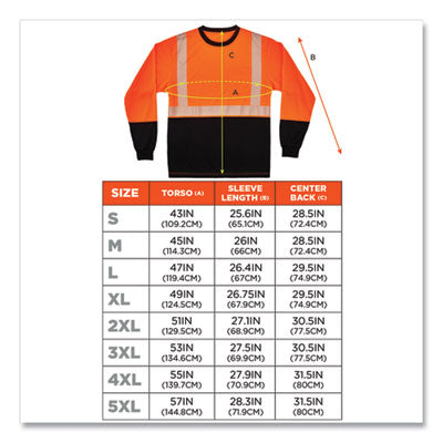 GloWear 8281BK Class 2 Long Sleeve Shirt with Black Bottom, 5X-Large, Orange - 22689