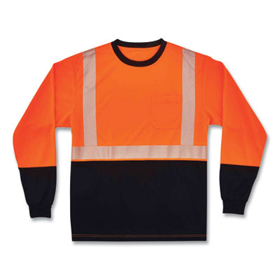 GloWear 8281BK Class 2 Long Sleeve Shirt with Black Bottom, Large, Orange - 22684