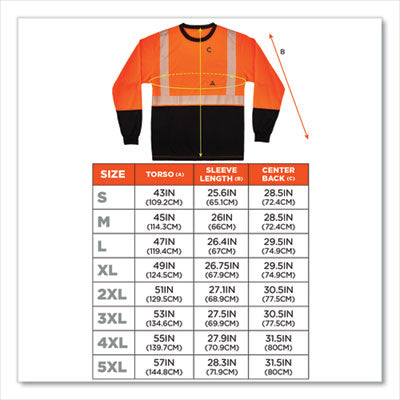 GloWear 8281BK Class 2 Long Sleeve Shirt with Black Bottom, Medium, Orange - 22683