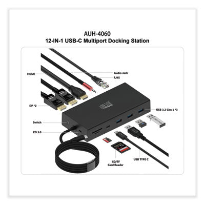 12-in-1 USB-C Multi-Port TAA Compliant Docking Station, Black - AUH-4060