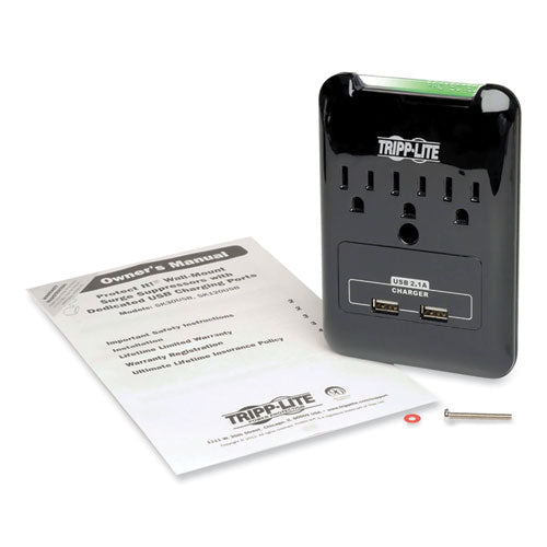 EATON Protect It! Surge Protector, 3 AC Outlets/2 USB Ports, 540 J, Black - SK30USB