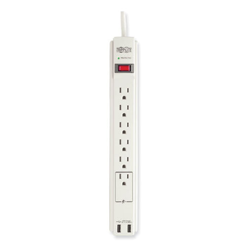 EATON Protect It! Surge Suppressor, 6 AC Outlets/2 USB Ports, 6 ft Cord, 990 J, Cool Gray - TLP606USB