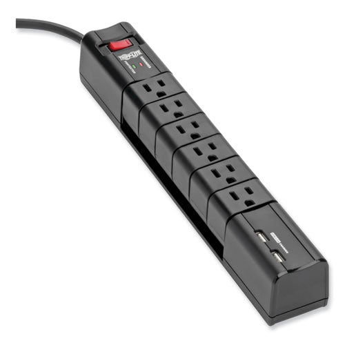 EATON Protect It! Surge Suppressor, 6 AC Outlets/2 USB Ports, 8 ft Cord, 1,080 J, Black - TLP608RUSBB