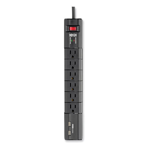 EATON Protect It! Surge Suppressor, 6 AC Outlets/2 USB Ports, 8 ft Cord, 1,080 J, Black - TLP608RUSBB