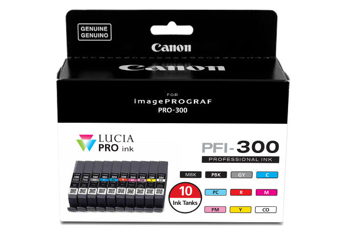 Canon (PFI-300) Pigment 10 Color Ink Tank Pack (14.4ml) (Includes: 1 of each: PFI-300 Matte Black, Photo Black, Cyan, Magenta, Yellow, Photo Cyan, Photo Magenta, Gray, Red, Chroma Optimizer) - 4192C007 CANON