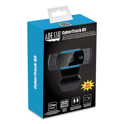 CyberTrack H5 1080P HD USB AutoFocus Webcam with Microphone, 1920 pixels x 1080 pixels, 2 Mpixels, Black - Cybertrack H5