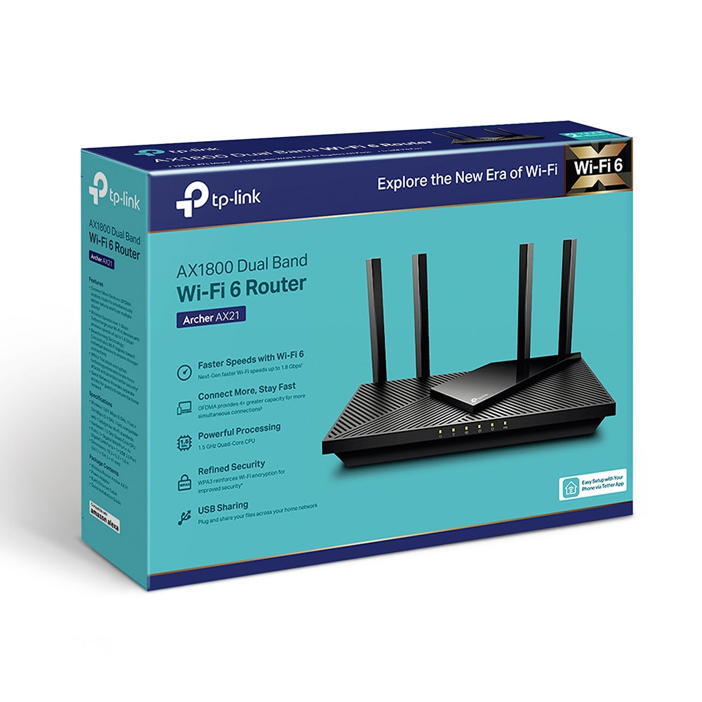 TP-Link Archer AX21 wireless router Gigabit Ethernet Dual-band (2.4 GHz / 5 GHz) Black - ARCHER AX21