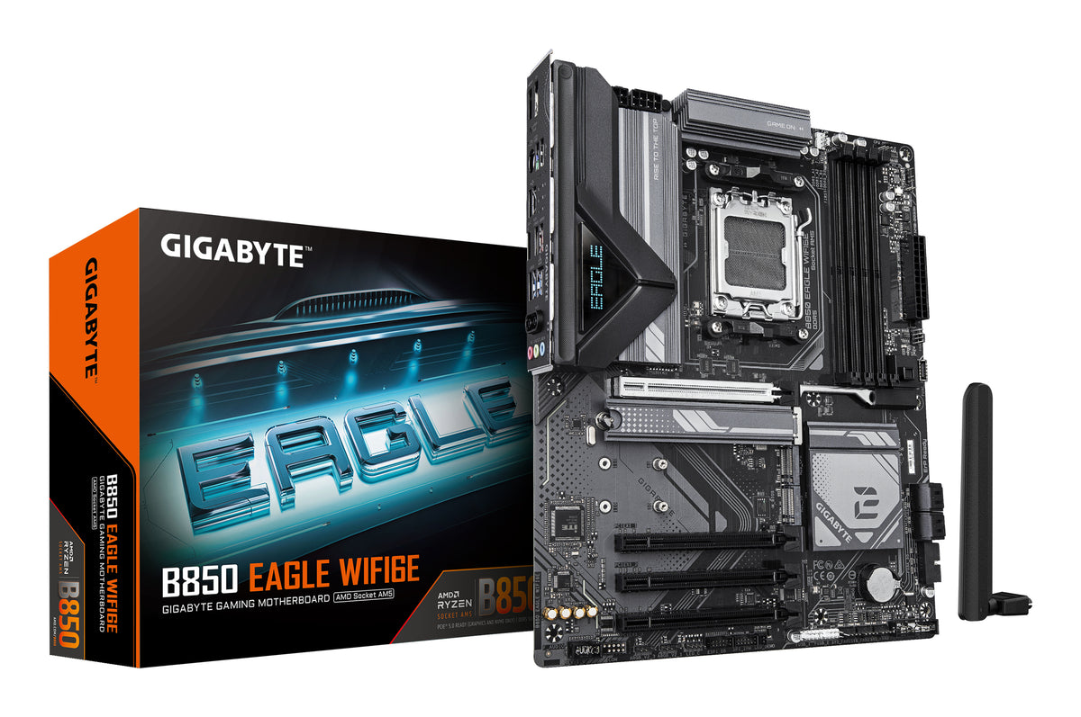 GIGABYTE B850 EAGLE WIFI6E Motherboard - AMD Ryzen 9000 Series CPUs, 8+2+2 Phases Digital VRM, up to 8200MHz DDR5 (OC), 1xPCIe 5.0 + 2xPCIe 4.0 M.2, GbE LAN, WIFI 6E, USB 3.2 Gen 2 - B850 EAGLE WIFI6E